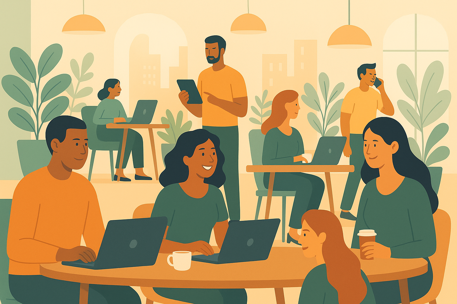 People at a social coworking lounge